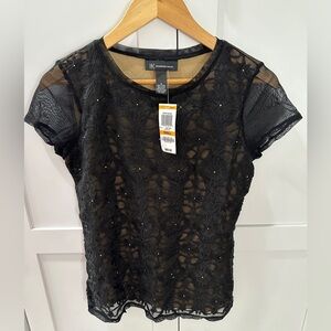 INC moody blues deep black lace floral top size small NWT
